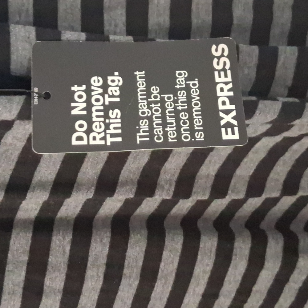 Express V Neck Jersey Stretchy Black and Gray Striped Long Sleeve Dress New - Picture 3 of 6